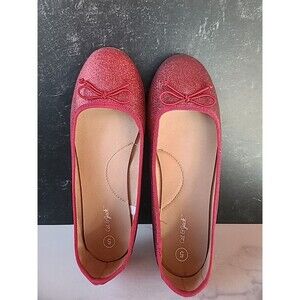 Cat & Jack Girls Kids Genice Red Glitter Slip On Ballet Flats Shoes Size 5